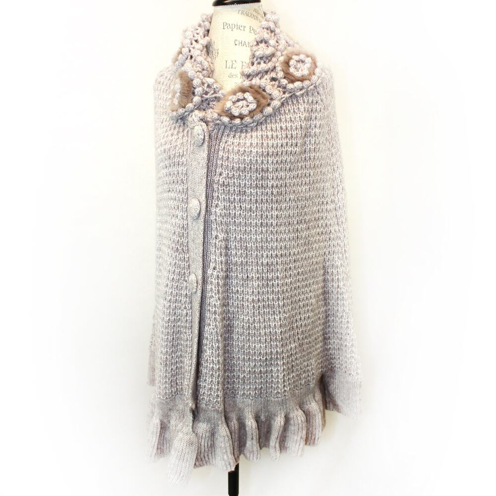 Roz & Ali handknitted chunky knit grandma core mohair blend poncho sweater L/XL